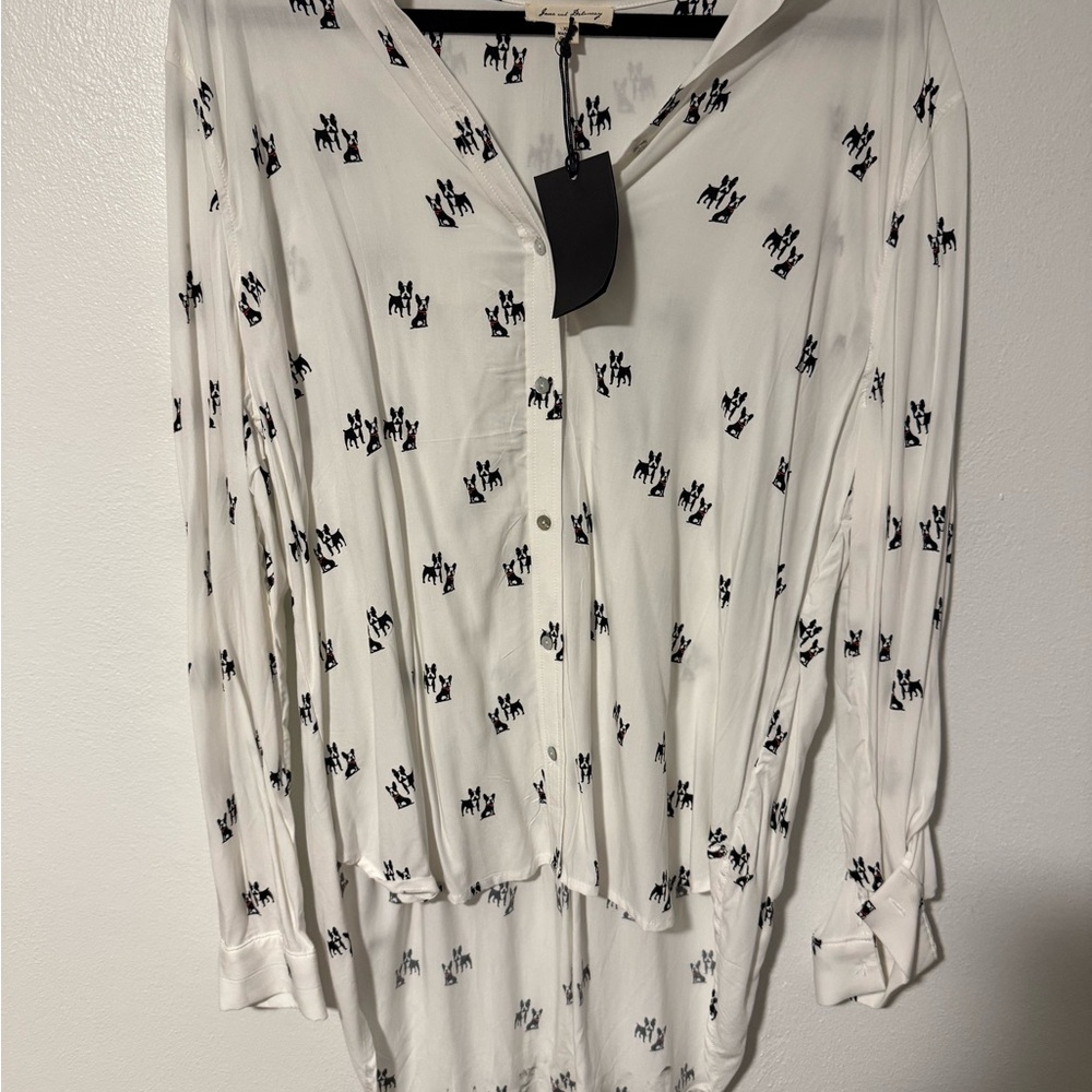 Jane and Delancey Ivory Button Down with Navy Pattern